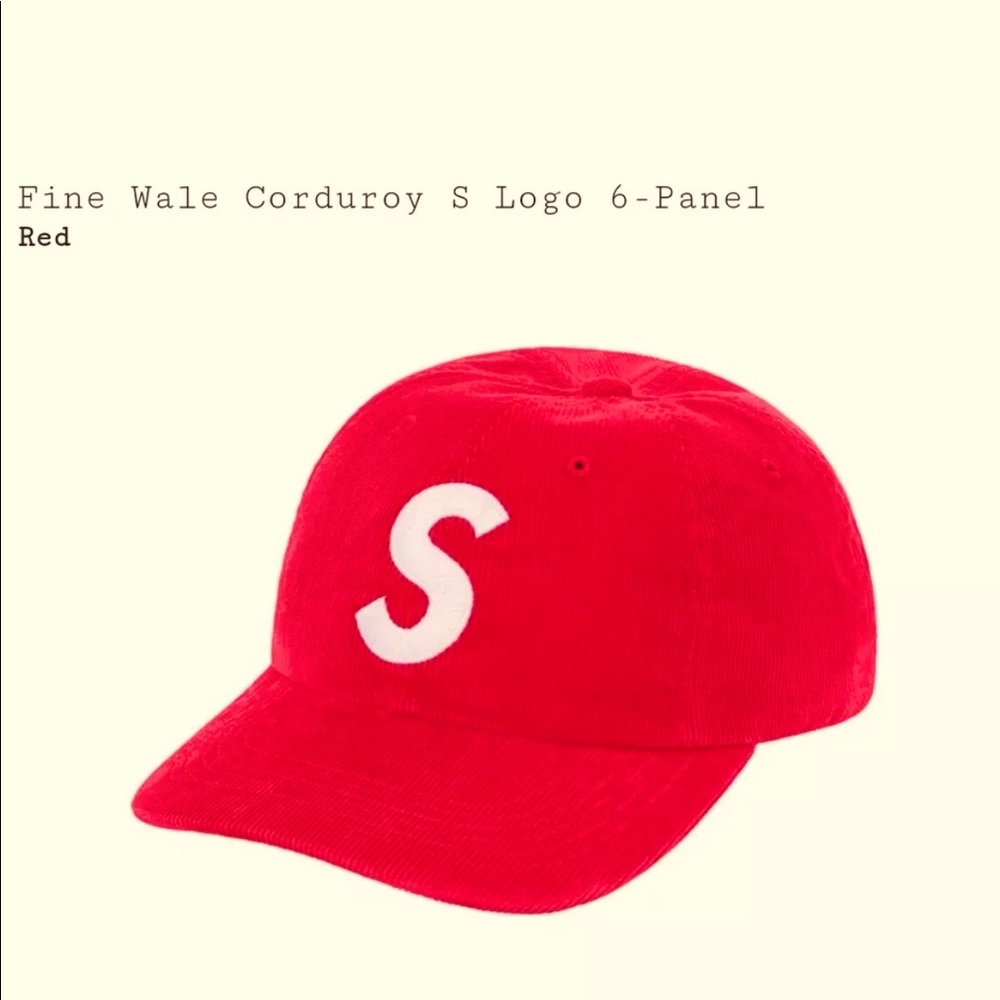 SUPREME FINE WALE CORDUROY RED WHITE S LOGO HAT CAP STRAPBACK NEW MENS WOMEN NWT
